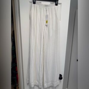 Elegant Ivory Striped Women's Flare Pants